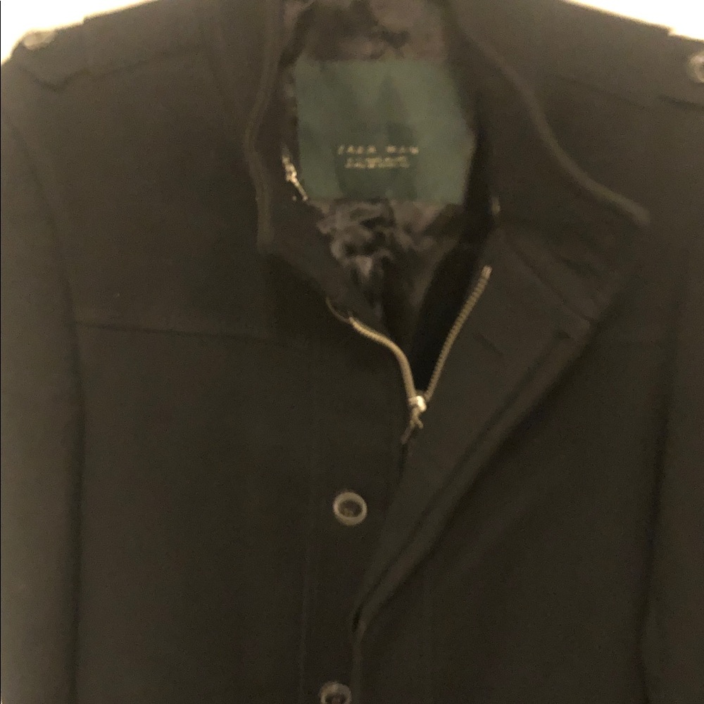 Zara Men's Black wool blend long Coat EUC mrsp $360 great for 🥶 cold weather!